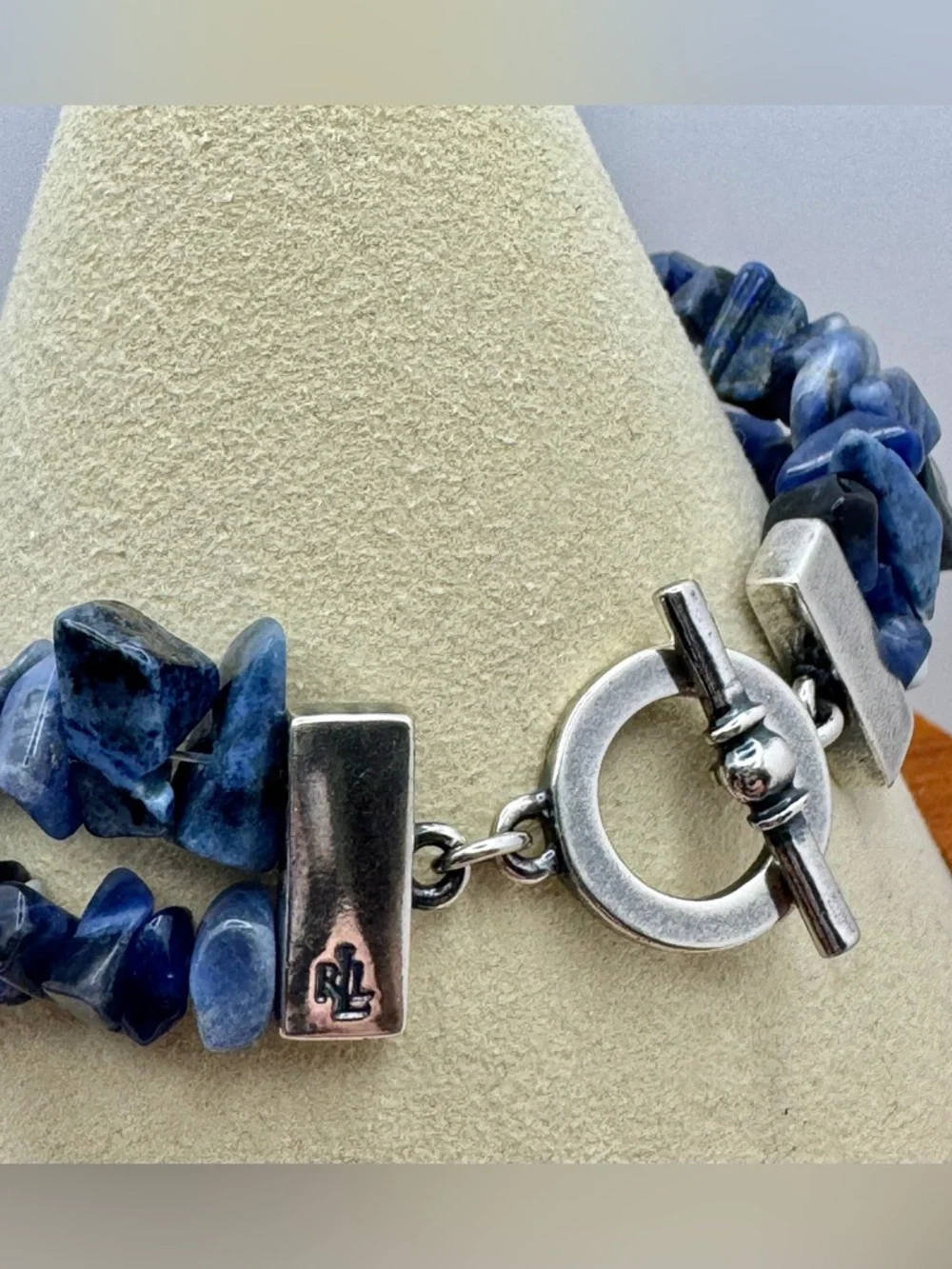 Ralph Lauren Blue Sodalite Chip Bead Bracelet with Silver Toggle